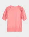 Elie Tahari The Felicity Eyelet Embroidery Sleeve Sweater In Coral Rose