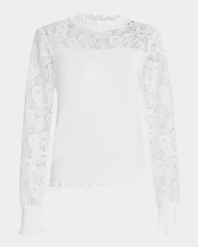 Elie Tahari The Felicity Crochet Lace Sweater In Sky White