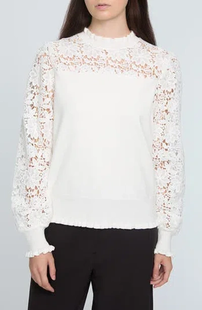 Elie Tahari The Felicity Floral Lace Detail Sweater In White