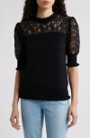 Elie Tahari The Felicity Lace Panel Sweater In Black