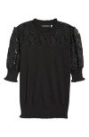 Elie Tahari The Felicity Lace Panel Sweater In Black