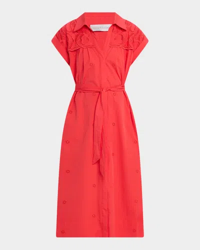 Elie Tahari The Freya Embroidered Cotton Midi Shirtdress