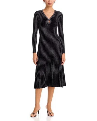 Elie Tahari The Freya Ribbed Metallic Threaded Sweater Dress In Gray