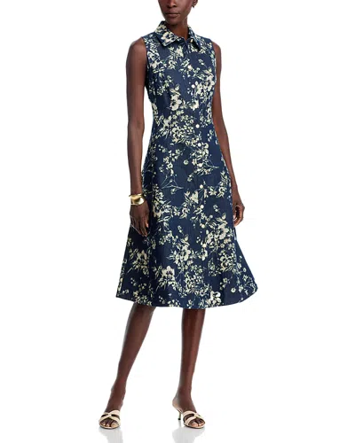 Elie Tahari The Gabby Floral Burnout Denim Midi Dress In Blue