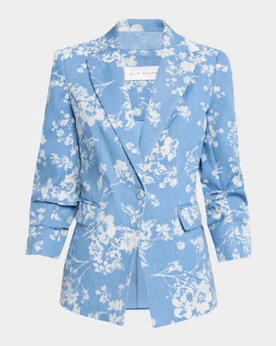 Elie Tahari The Gabby Single-breasted Floral Denim Jacket In Blue