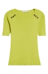 Elie Tahari The Gemma Button Shoulder Rib Sweater In Electric Lime