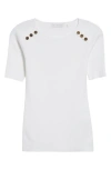 Elie Tahari The Gemma Button Shoulder Rib Sweater In Sky White