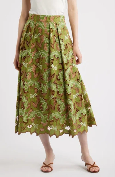 Elie Tahari The Hailey Lace Midi Skirt In Green