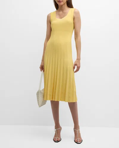 Elie Tahari The Halley Pleated Midi Sweater Dress In Candle Yellow