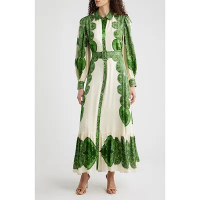 Elie Tahari The Harley Regent Placed Paisley Long Sleeve Stretch Silk Maxi Shirtdress In Multi