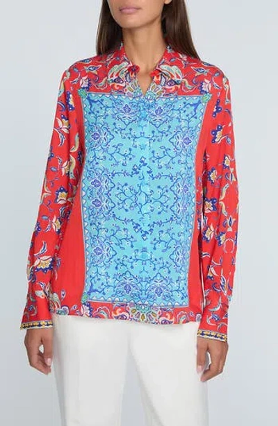 Elie Tahari The Haven Isle Of Capri Stretch Silk Shirt In Multi