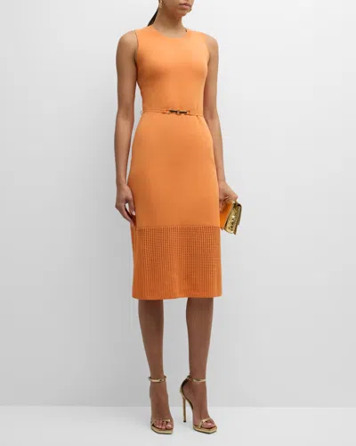 Elie Tahari The Haylen Belted Sleeveless Midi Jumper Dress In Sunrise