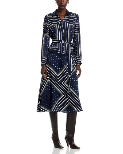 Elie Tahari The Hollie Diamond Rain Print Long Sleeve Silk Blend Midi Shirtdress In Multi