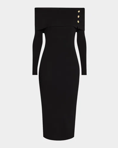 Elie Tahari The Imani Off-shoulder Midi Sweater Dress In Noir