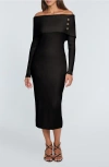 Elie Tahari The Imani Off The Shoulder Long Sleeve Midi Sweater Dress In Noir