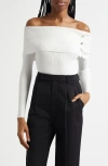 Elie Tahari The Imani Off The Shoulder Rib Sweater In Sky White