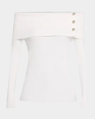 Elie Tahari The Imani Ribbed Off-shoulder Sweater In Sky White