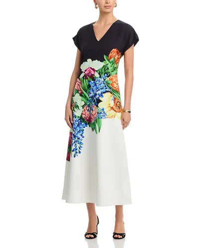 Elie Tahari The Iris Spring Floral-print Midi Dress In Multi