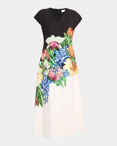 Elie Tahari The Iris Spring Floral-print Midi Dress In Multi