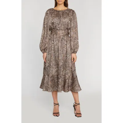 ELIE TAHARI ELIE TAHARI THE JADA LEOPARD PRINT LONG SLEEVE MIDI DRESS