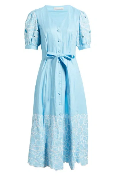 Elie Tahari The Jade Linen Blend Eyelet Midi Dress