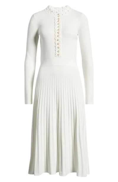 Elie Tahari The Jan Long Sleeve Midi Sweater Dress In White