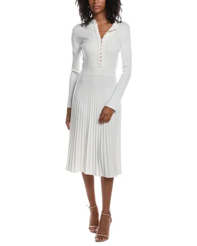 Elie Tahari The Jan Long Sleeve Midi Sweater Dress In White