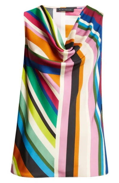 Elie Tahari The Jane Stripe Cowl Neck Tank In Venus Stripe Print