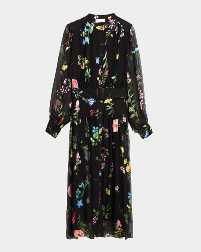 Elie Tahari The Janice Floral-print Midi Shirtdress In Black
