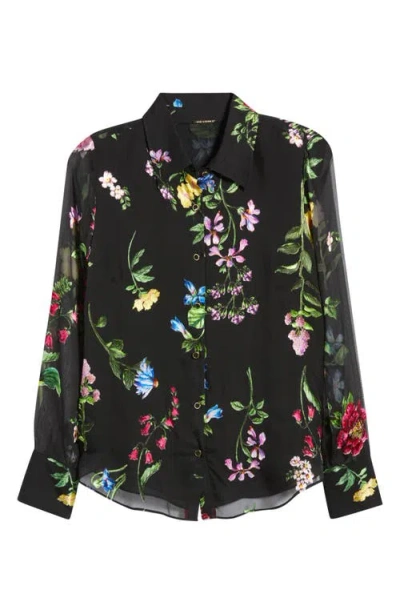Elie Tahari The Janice Print Silk Blend Shirt In Black