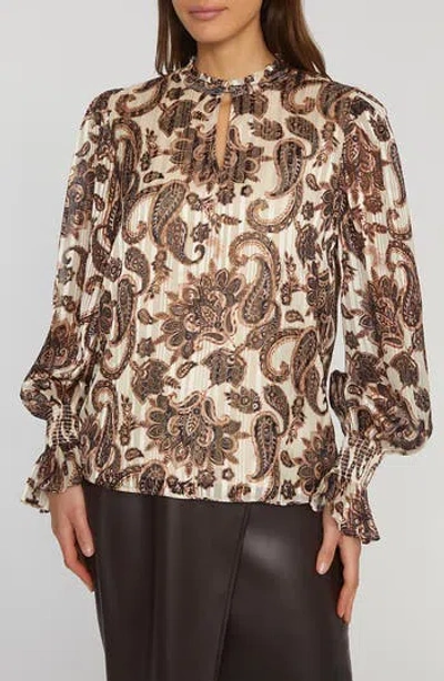 Elie Tahari The Jayla Metallic Ruffle Top In Mystical Paisley