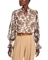 Elie Tahari The Jayla Metallic Ruffle Top In Mystical Paisley