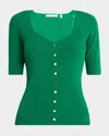 Elie Tahari The Jessica Ribbed Faux Button Sweater In Green Lark