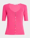 Elie Tahari The Jessica Ribbed Faux Button Sweater In Luxury Pink