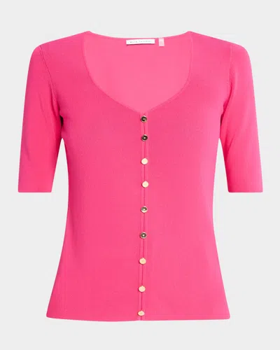 Elie Tahari The Jessica Ribbed Faux Button Sweater In Luxury Pink