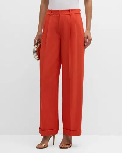Elie Tahari The Jolene Pleated Straight-leg Pants In Orange