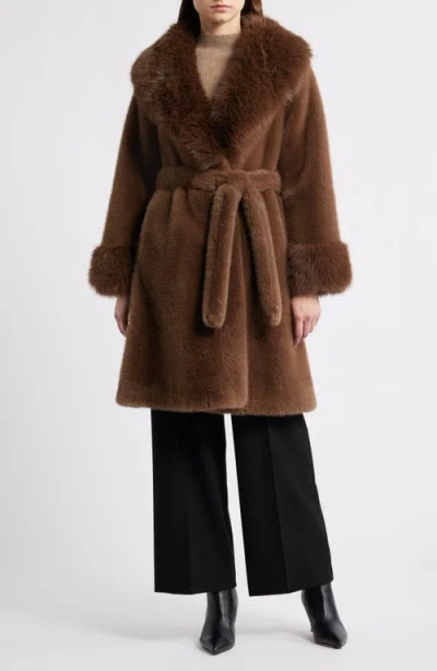 Elie Tahari The Jones Faux Fur Wrap Coat In Brown