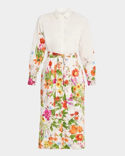 Elie Tahari The Juliana Floral-print Cotton Midi Shirtdress In Sky Jardin Print