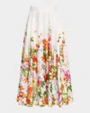 Elie Tahari The Juliana Floral-print Cotton Midi Skirt In Sky Jardin Print