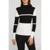 Elie Tahari The Kamila Mock Neck Sweater In Noir Black/sky White