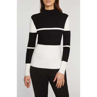 Elie Tahari The Kamila Mock Neck Sweater In Noir Black/sky White