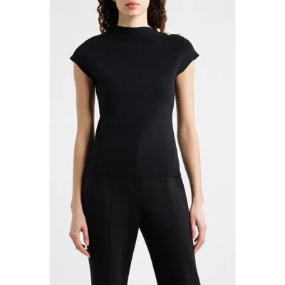 Elie Tahari The Katy Button Detail Sweater In Noir