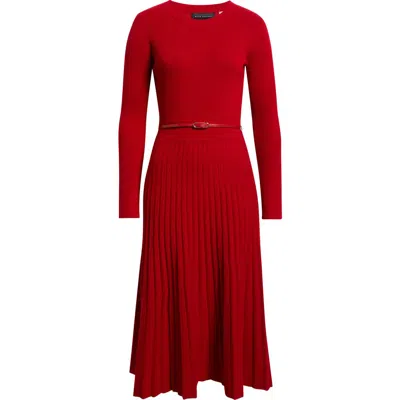 Elie Tahari The Kellie Belted Long Sleeve Cashmere Midi Sweater Dress In Red