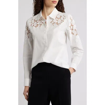 Elie Tahari The Kira Floral Appliqué Button-up Shirt In White