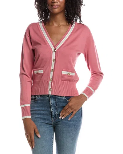 Elie Tahari The Kiva Metallic Stripe Cardigan In Pink