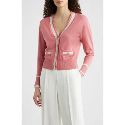 Elie Tahari The Kiva Metallic Stripe Cardigan In Pink