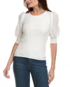 Elie Tahari The Lainey Mixed Media Sweater In White