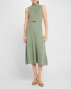 Elie Tahari The Leith Ribbed Mock-neck Midi Dress In Silver Spruce