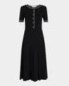 Elie Tahari The Leona Pleated Bead-trim Midi Sweater Dress In Noir