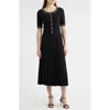 Elie Tahari The Leona Pleated Bead-trim Midi Sweater Dress